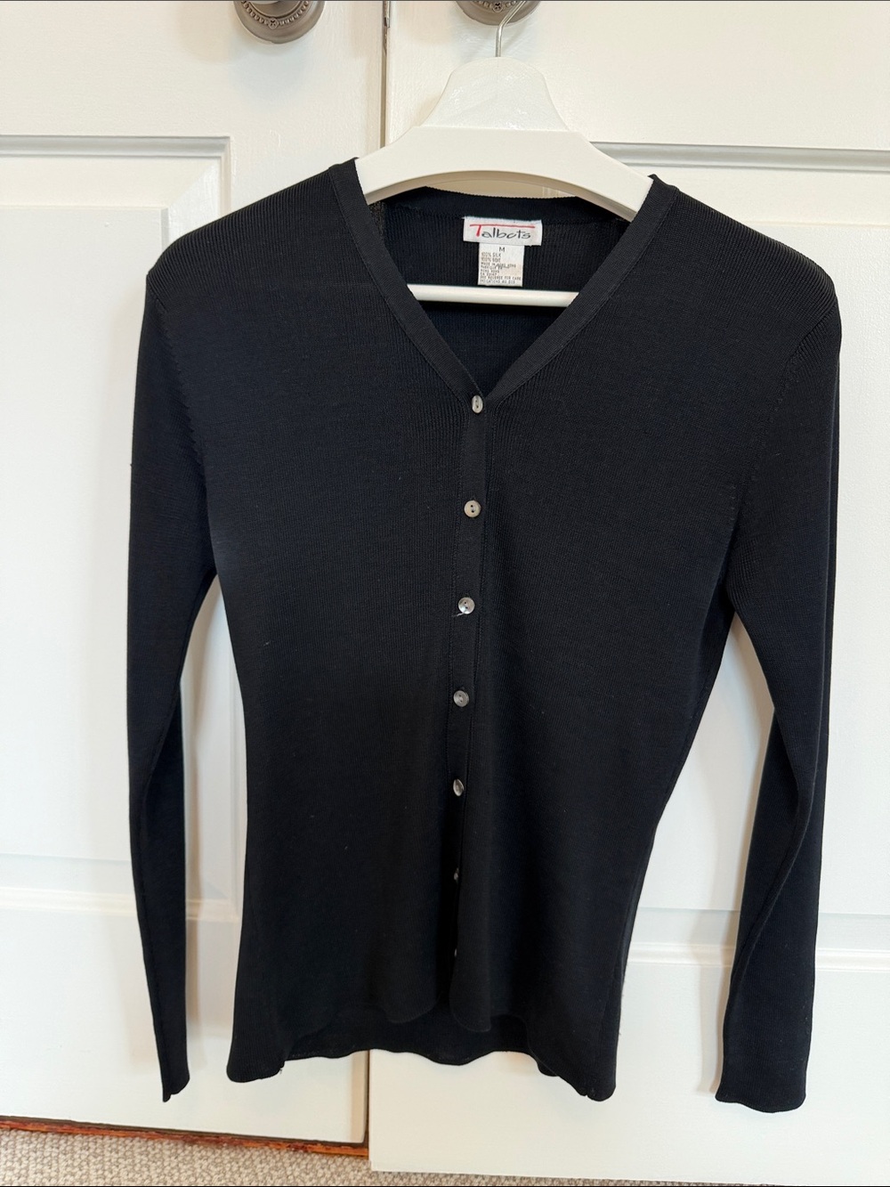 Talbots Black V-Neck Button-Front Silk Cardigan